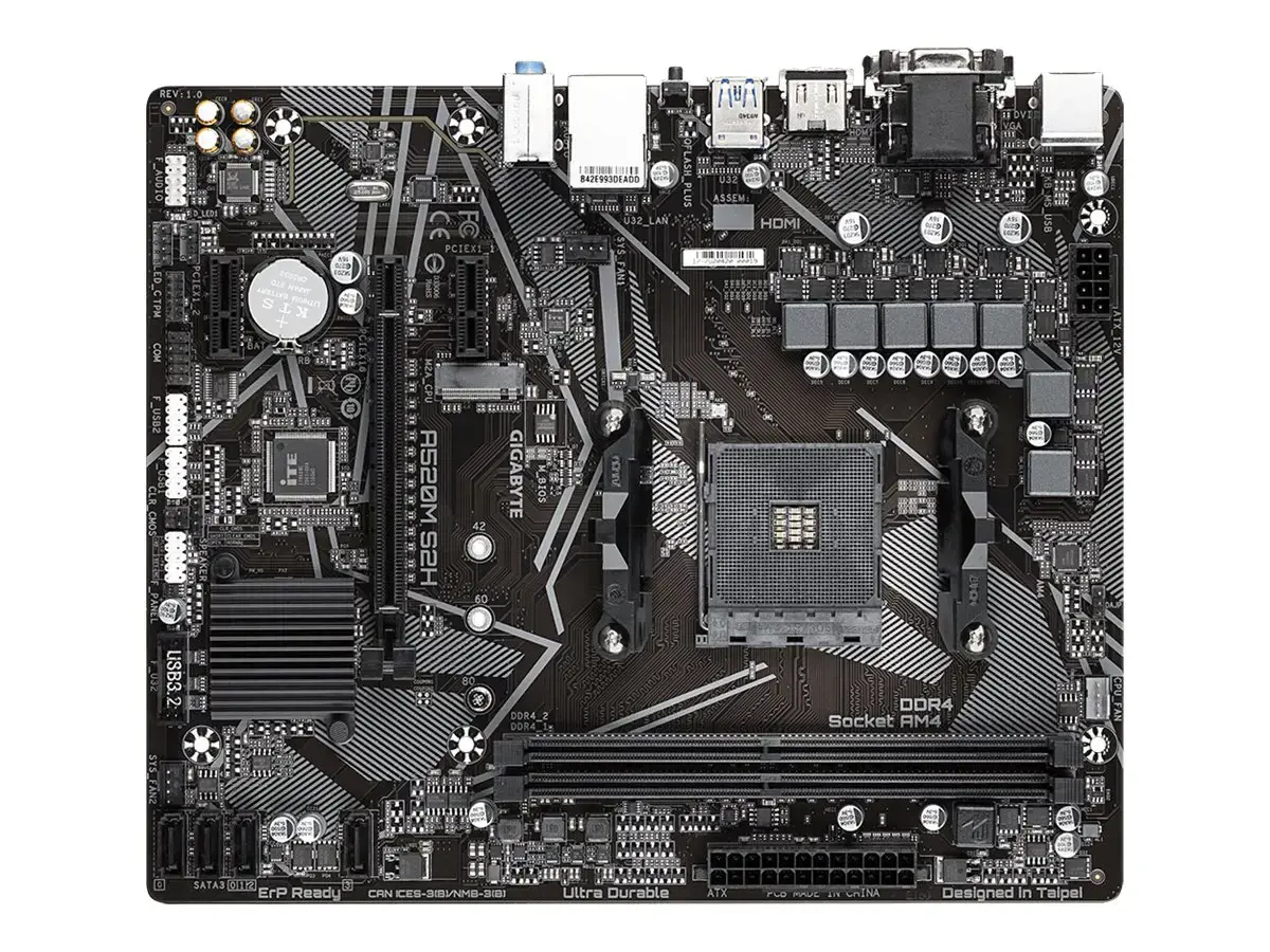 "Gigabyte A520M S2H", AMD, "Socket AM4", 3 kartos "AMD Ryzen™ 3", DDR4-SDRAM, 64 GB, DIMM