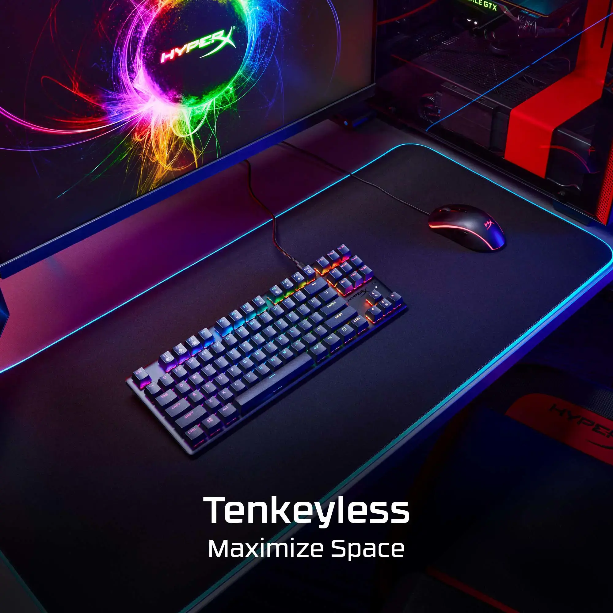 "HyperX Alloy Origins Core PBT HX Aqua" - mechaninė žaidimų klaviatūra, be klavišų (80-87 %), USB, mechaninė, QWERTY, RGB LED, juoda