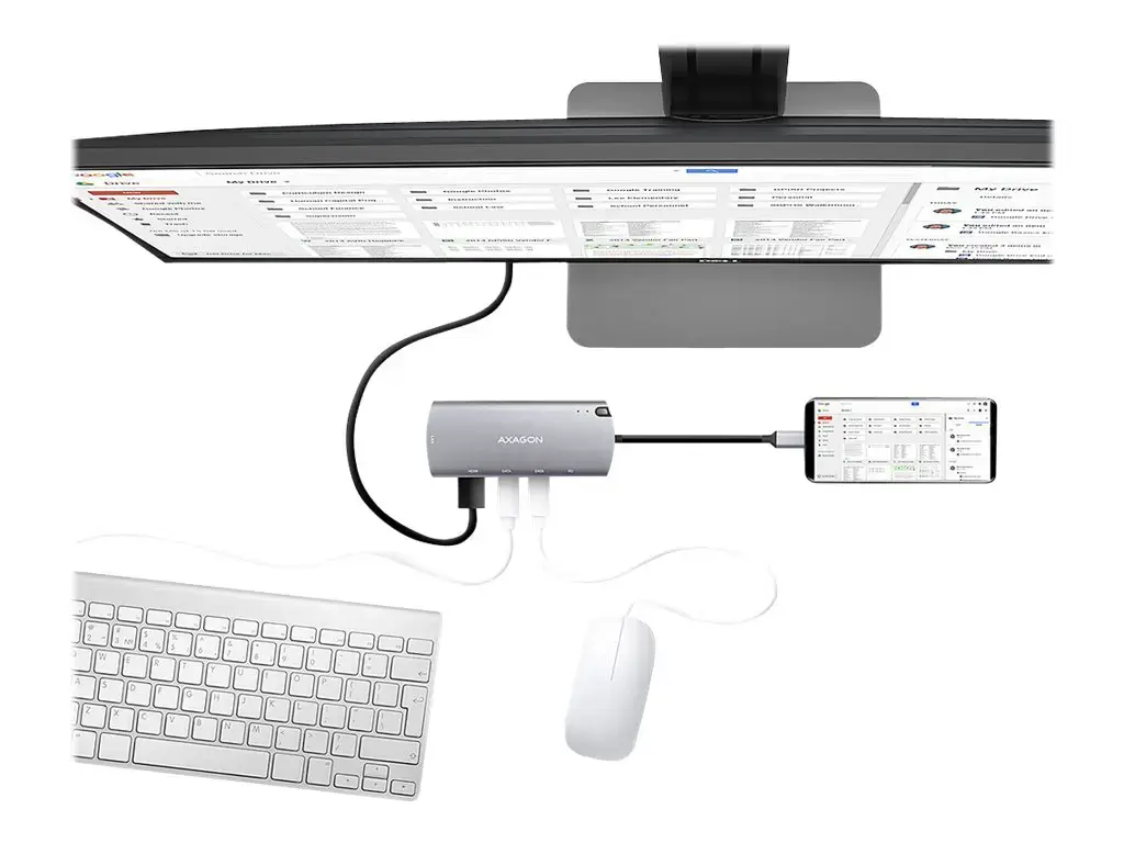 Axagon HMC-6M2 SUPERSPEED USB-C COMBO 6IN1 HUBMultiport USB 3.2 Gen 1 šakotuvas. SATA M.2, HDMI, Gigabit LAN ir Power Delivery. Kabelis USB-C 18 cm.