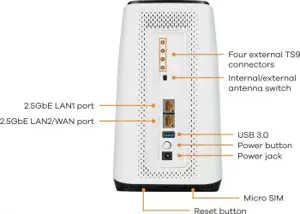 Zyxel FWA510, "Wi-Fi 6" (802.11ax), trijų dažnių (2,4 GHz / 5 GHz / 5 GHz), Ethernet LAN, 5G, juodas, baltas, stalinis maršrutizatorius