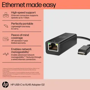 HP USB-C - RJ45 adapteris G2, USB Type-C, RJ-45, juodas, "Home", "Windows 10", "Windows 11", 180 mm