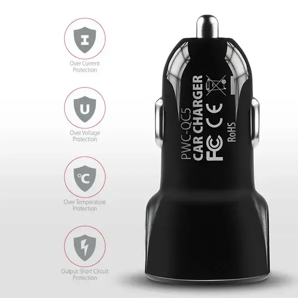 AXAGON PWC-QC5 automobilinis įkroviklis Smart 5V 2,4A + QC3.0, 30W, juodas