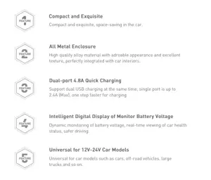 Baseus Digital Display Dual USB 4.8A Car Charger 24W Grey