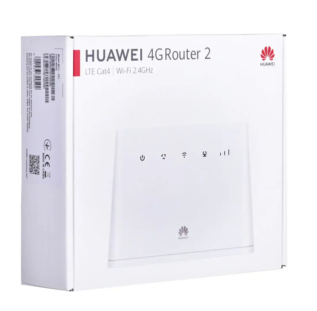 "Huawei B311-221 LTE White", "Wi-Fi 4" (802.11n), vienos juostos (2,4 GHz), Ethernet LAN, 4G, baltas, stalinis maršrutizatorius