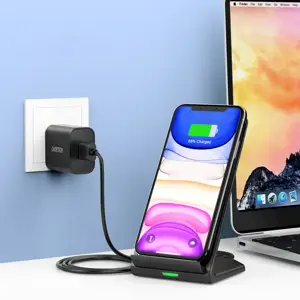 Choetech two-coil fast wireless charger 15W stand black + 1.2m micro USB cable (T524-F)
