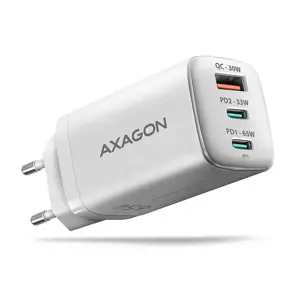 AXAGON ACU-DPQ65W GaN Wall charger, 3x port (USB + dual USB-C), PD3.0/QC4+/PPS/Apple, 65W, white