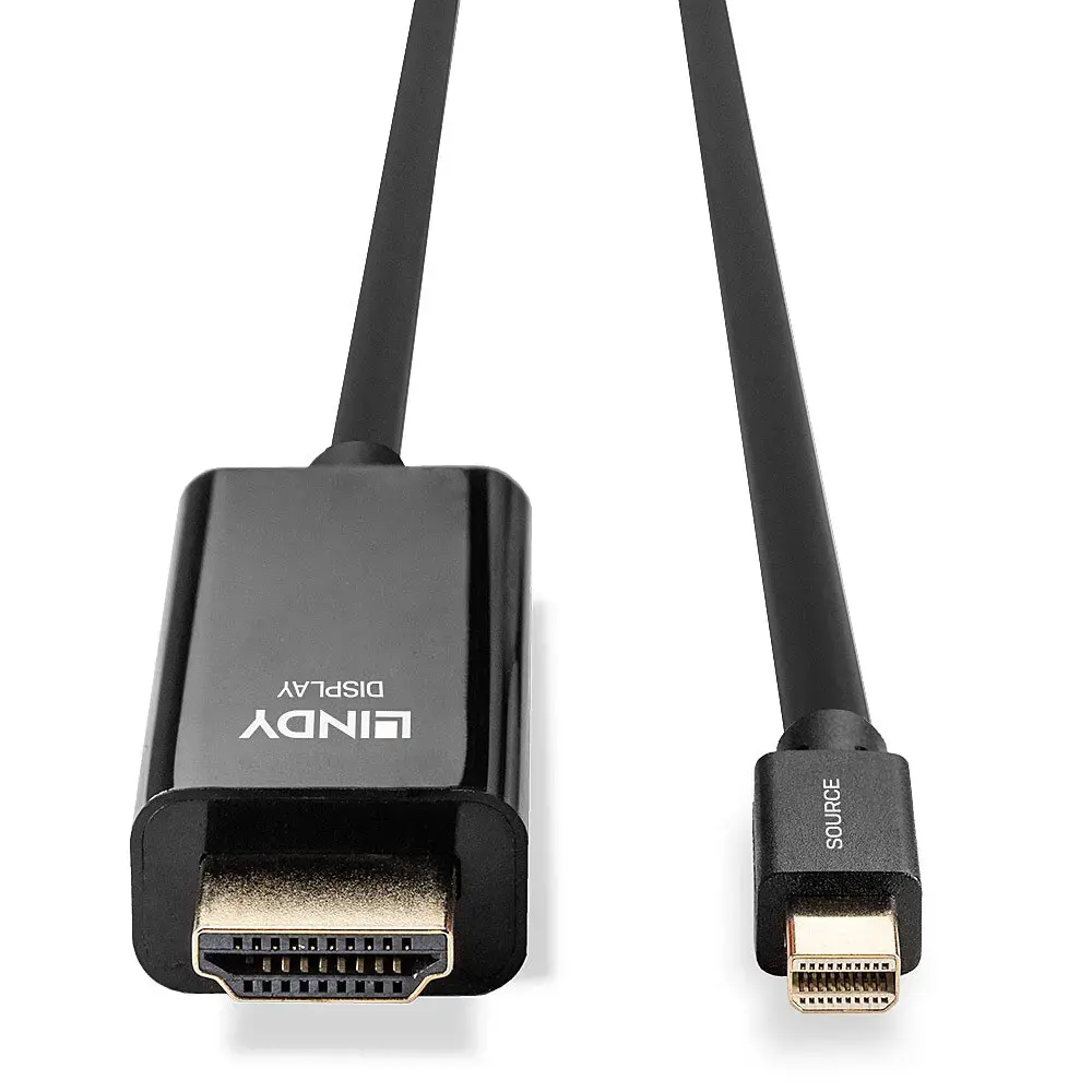 "Lindy Kabel Mini DisplayPort/HDMI 4K30 (DP: passiv) 2 m, DisplayPort, HDMI A tipo (standartinis), vyriškas, vyriškas, 3840 x 2160 taškų, 1080p