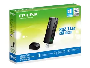 TP-Link AC1200 belaidis dviejų dažnių juostų USB 3.0 adapteris 1200Mb/s USB3.0/2.0 300Mb/s 2,4 GHz dažniu + 900Mb/s 5 GHz dažniu 802.11a/b/g/n/ac, WPA2/WPA