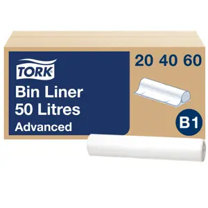Šiukšlių maišai skirti TORK B1 šiukšliadėžėms, 50 L, 25 vnt, balti, 204060