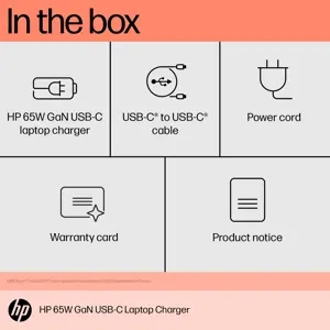 HP 65W GaN USB-C nešiojamojo kompiuterio įkroviklis, vidinis, USB, 1 m, juodas