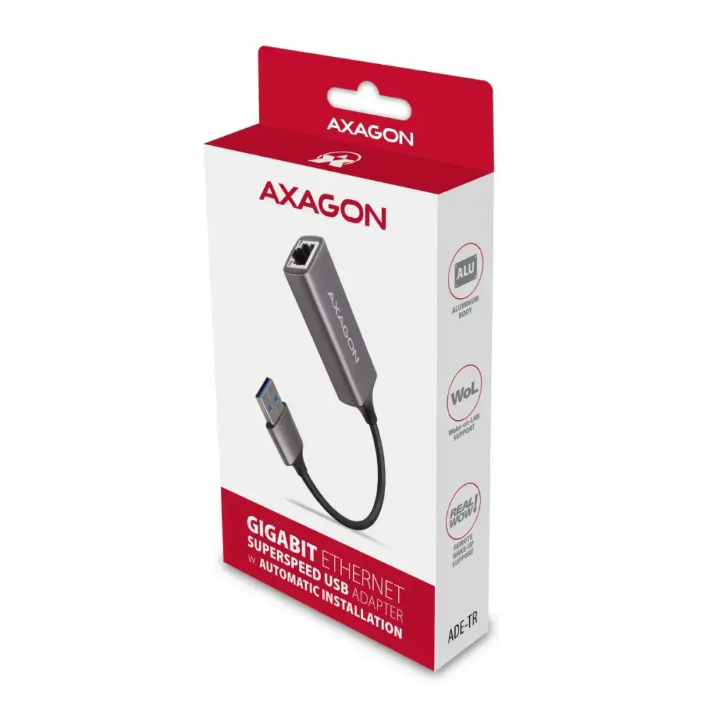AXAGON ADE-TR A tipo USB 3.2 Gen 1 - Gigabit Ethernet 10/100/1000 adapteris, metalinis, titano pilkos spalvos