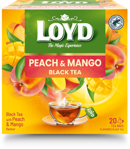 Juodoji arbata LOYD, persikų ir mangų aromato, 20x2g