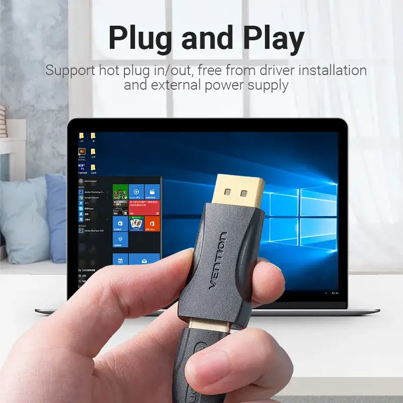 "Vention" "DisplayPort" vyriškos ir HDMI moteriškos lyties adapteris, juodas, "DisplayPort", HDMI, juodas