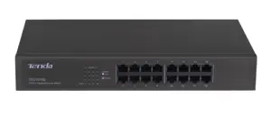 16 prievadų 10/100/1000 Mbps Ethernet komutatorius, IEEE802.3, IEEE802.3u, IEEE802.3z, IEEE802.3ab, automatinis MDI/MDIX, apsauga nuo audros, 11 colių metalinis korpusas su metaliniais tvirtinimo laikikliais, tinkamais montuoti į 19 colių spintą