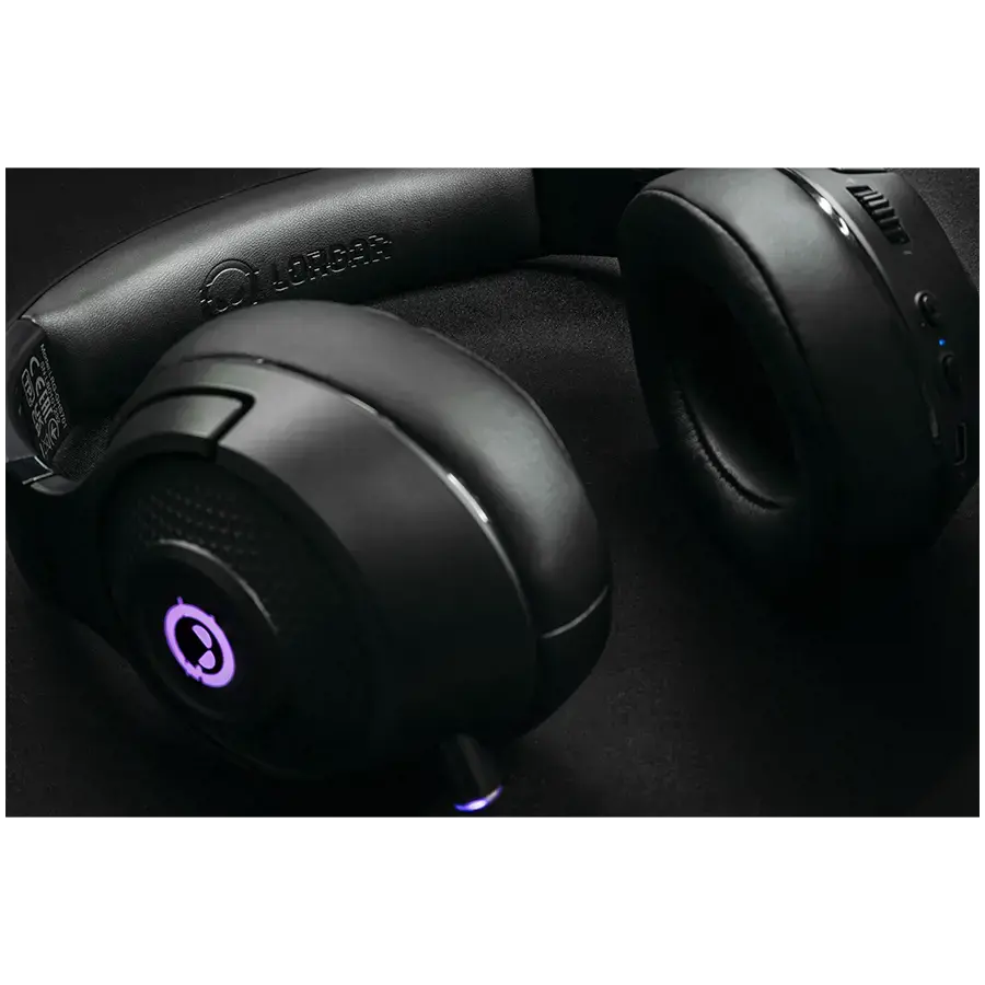 Lorgar Noah 701, žaidimų ausinės su mikrofonu, 2.4G+ BT 5.0 Realtek 8763, baterija 1000 mAh, C tipo įkrovimo kabelis 0,8 m, garso kabelis 1,5 m, dydis: 195*185*80 mm, 0,28 kg. Juoda