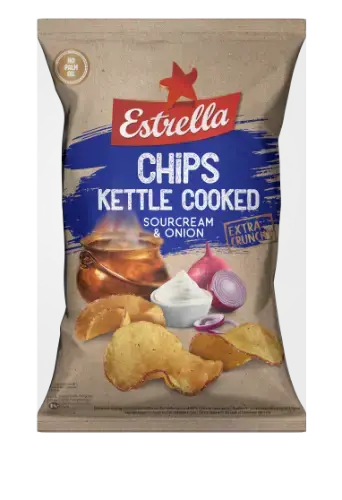 Bulvių traškučiai ESTRELLA KETTLE Grietinės ir svogūnų skonio, 120g