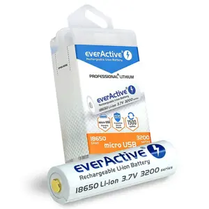 Akumuliatorius everActive 18650 3,7 V ličio jonų 3200 mAh micro USB su apsaugine dėžute