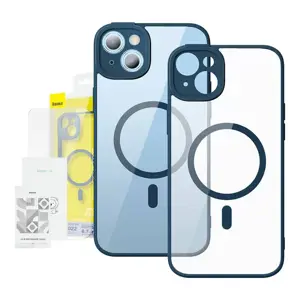 "Baseus Frame" permatomas magnetinis dėklas ir grūdinto stiklo rinkinys "iPhone 14 Plus" (mėlynas)