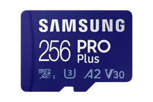 Samsung PRO Plus, 256 GB, MicroSDXC, Class 10, UHS-I, 160 MB/s, 120 MB/s