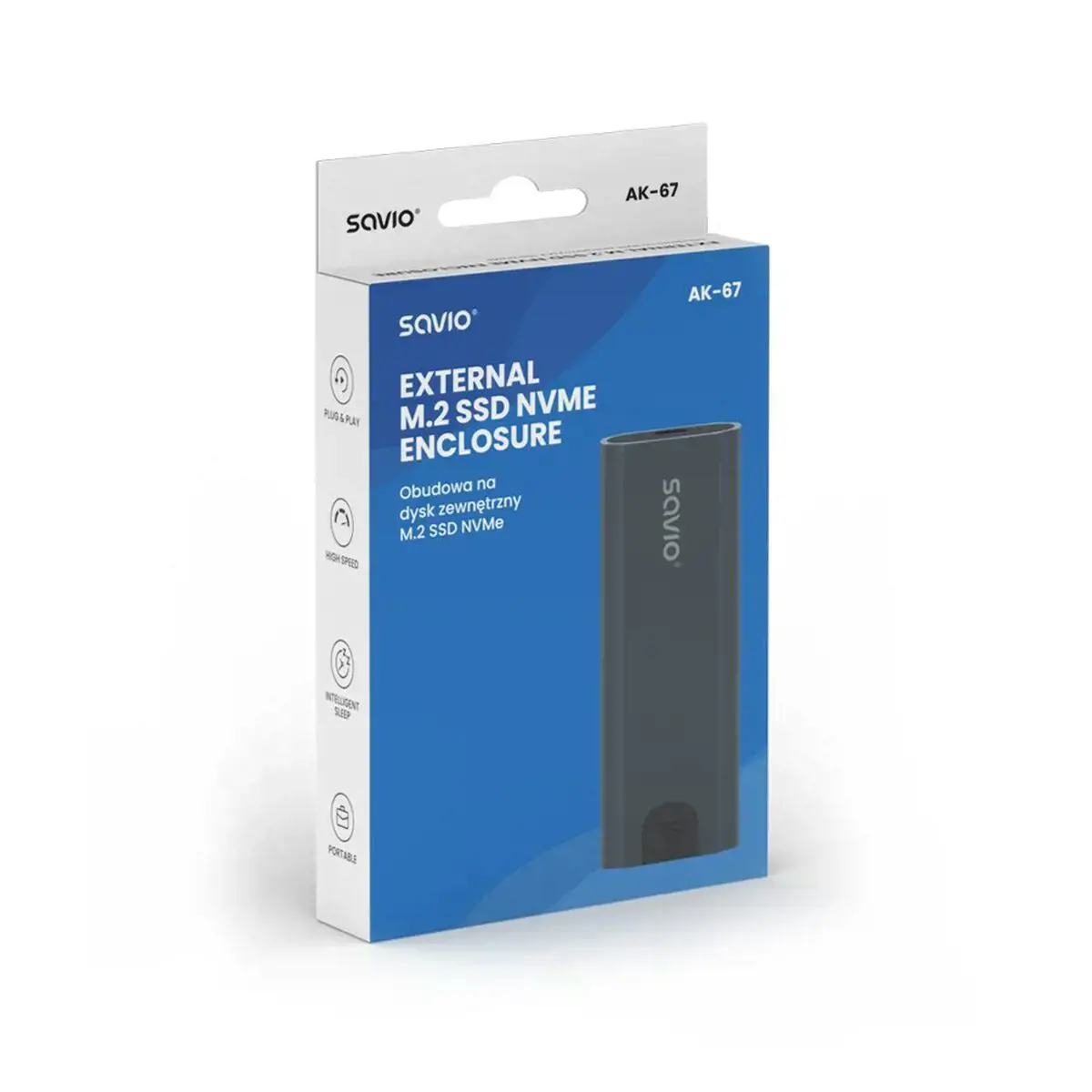 "SAVIO" IŠORINIŲ DISKŲ KORPUSAS M.2 SSD NVME, USB, AK-67