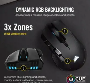 CORSAIR IRONCLAW RGB WIRELESS įkraunama žaidimų pelė su SLISPSTREAM WIRELESS technologija, juodos spalvos RGB LED apšvietimu, 18000 DPI (ES)