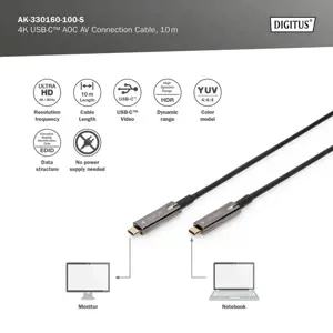 DIGITUS USB Type-C - USB Type-C AOC hibridinis FO kabelis 4K 60Hz USB 3.1 SPEC 10 m