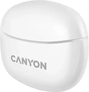 "Canyon" TWS-5 "Bluetooth" ausinės su mikrofonu, BT V5.3 JL 6983D4, dažnių diapazonas: 20Hz-20kHz, baterija "EarBud" 40mAh*2+įkrovimo dėklas 500mAh, C tipo laido ilgis 0,24 m, dydis: 58,5*52,91*25,5 mm, 0,036 kg, baltos spalvos