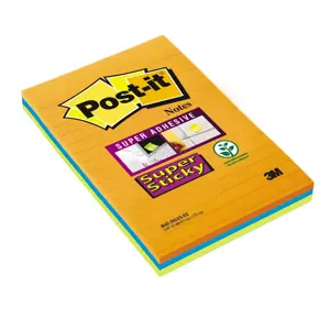 Lipnūs lapeliai POST-IT Super sticky ULTRA, 101x152mm, įvairios spalvos, 3 vnt./pak.