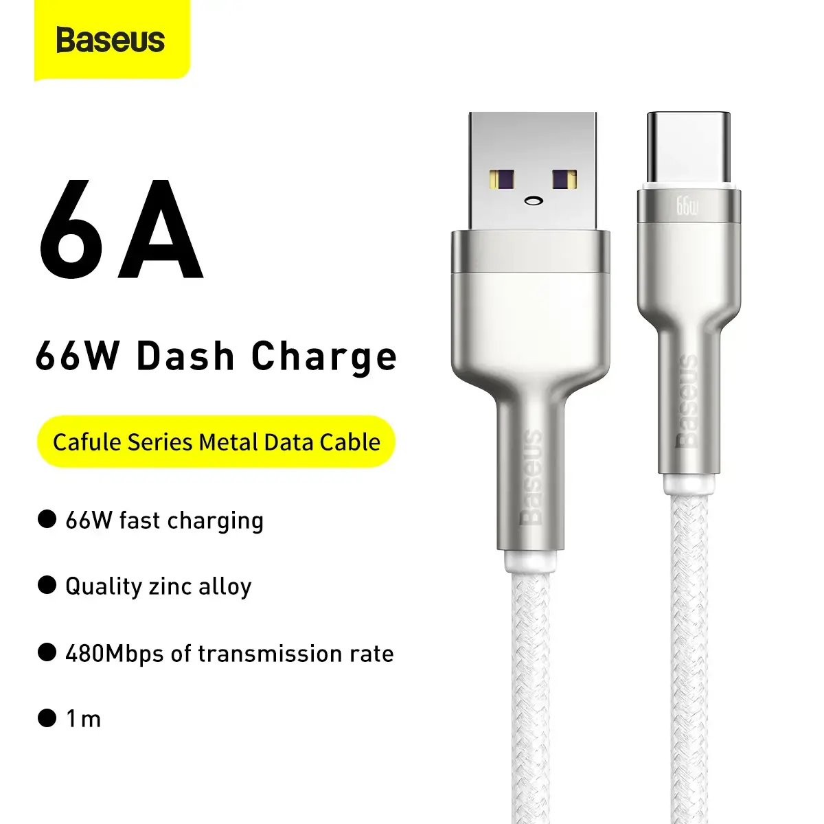 USB cable for USB-C Baseus Cafule, 66W, 1m (white)