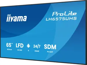 LH6575UHS-B2AG 65" 4K UHD Professional Digital Signage 24/7 display featuring Android OS, FailOver and Intel® SDM slot