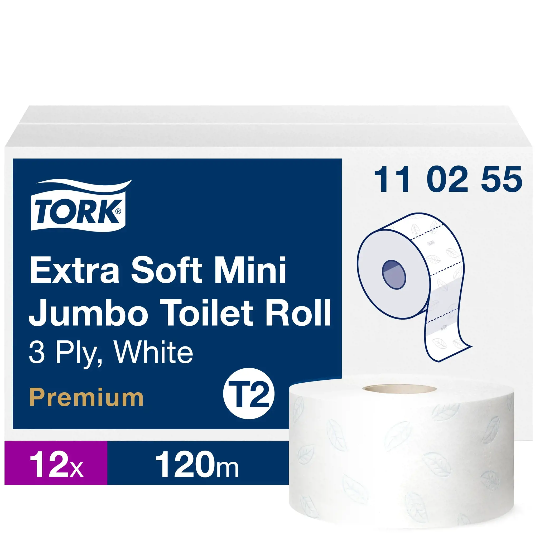 Tualetinis popierius TORK PREMIUM MINI JUMBO EXTRA SOFT T2, 3 sluoksniai, 9,4 cm x 120 m, 110255