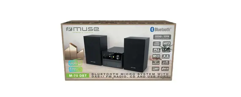 "Muse" "Bluetooth" mikrosistema su DAB+/FM radiju .M-70 DBT 2x20 W, "Bluetooth", CD grotuvas, AUX įvestis