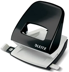 "Leitz NeXXt WOW" metalinė biuro skylmuša, 30 lapų, juoda, balta, metalinė, 3 mm, A4, A5, A6, Folio, JAV, 107 mm