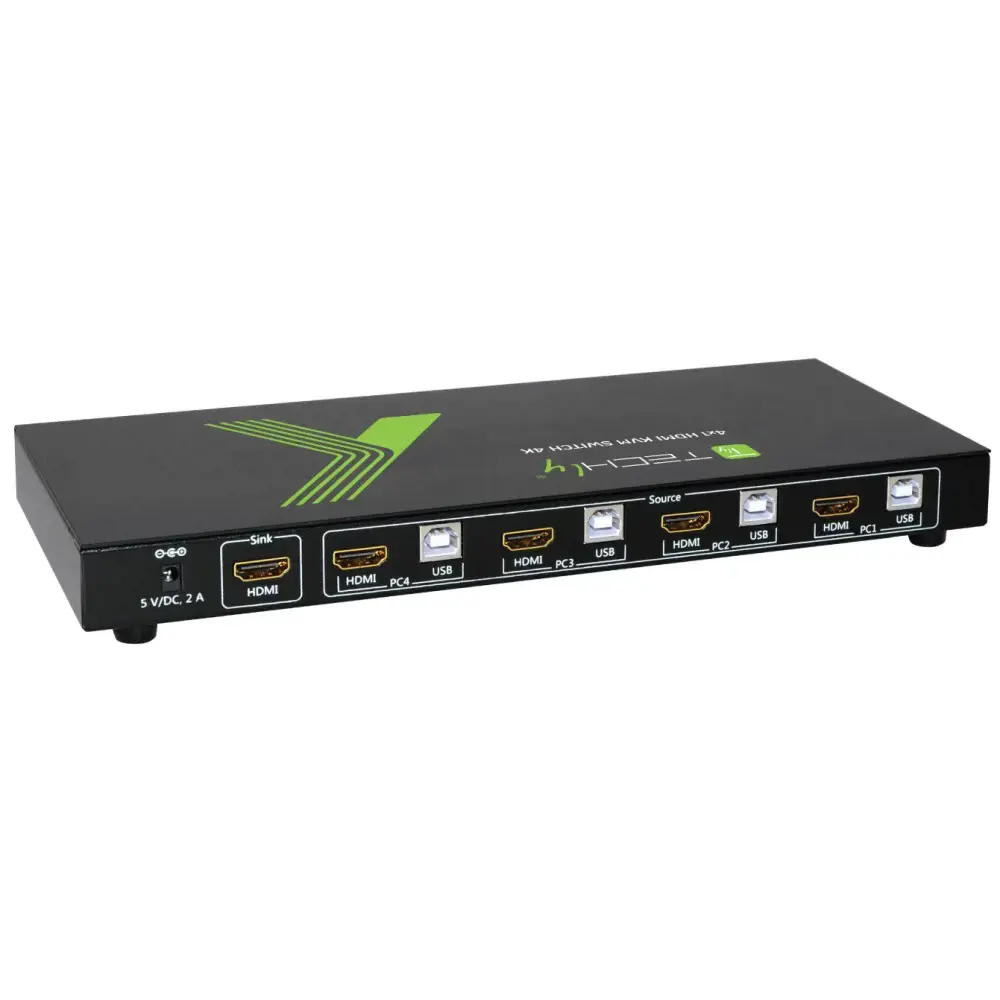 "Techly" 4x1 USB HDMI KVM jungiklis 4Kx2K IDATA KVM-HDMI4U, 3840 x 2160 taškų, juodas