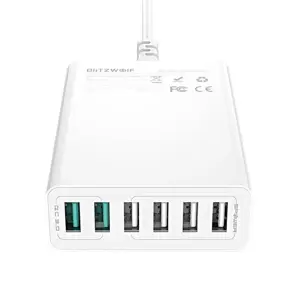 BlitzWolf BW-S15 kelioninis įkroviklis 6 x USB / 60W / 4.8A / Quick Charge 3.0 baltas