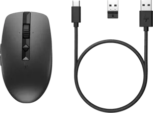HP 710 įkraunama tylioji pelė, dvipusė, RF belaidė + "Bluetooth", 3000 DPI, juoda