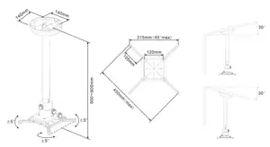 "Multibrackets M" universalus projektoriaus lubinis laikiklis 500-800 su "Finetune", lubinis, 10 kg, baltas, rankinis, 500-800 mm, 2,4 kg