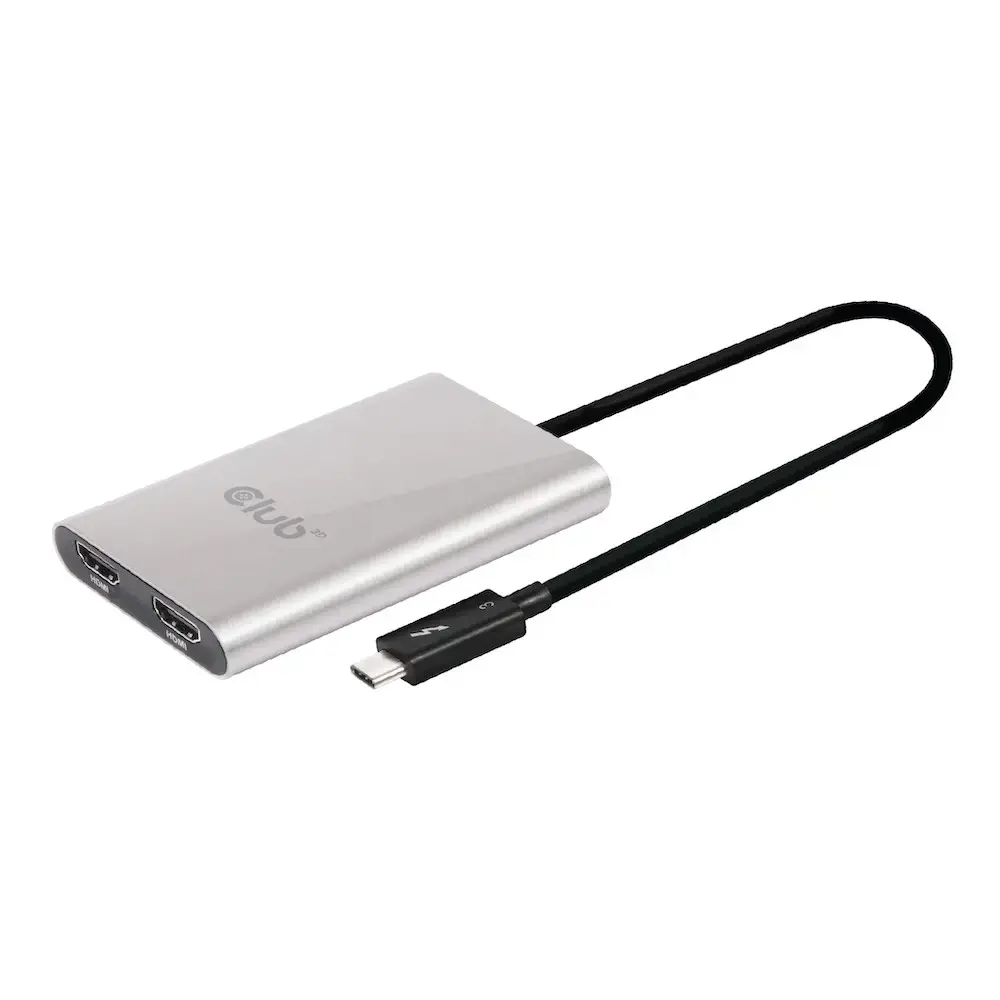 CLUB3D Thunderbolt 3 to Dual HDMI 2.0 Adapter, 2x HDMI, HDMI 2.0, 3840 x 2160 pixels, Grey, Silver, 60 Hz, 0.27 m