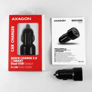 AXAGON PWC-QC5 automobilinis įkroviklis Smart 5V 2,4A + QC3.0, 30W, juodas