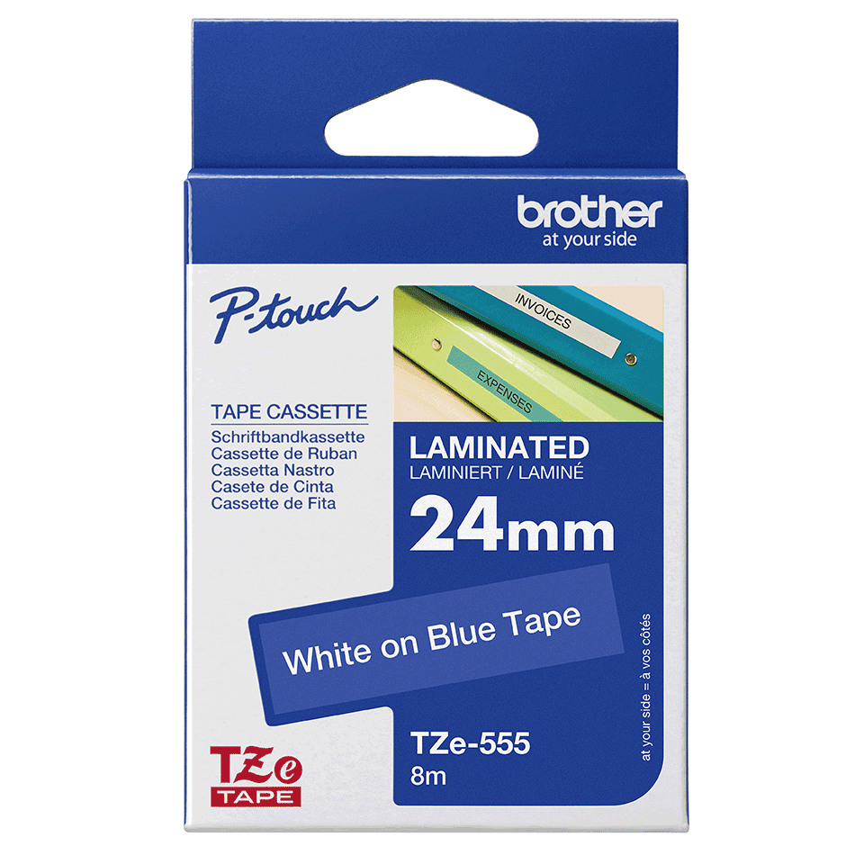 Brother Laminated tape 18mm, Black on blue, TZe, Grey, Thermal transfer, Philippines, 5 year(s)