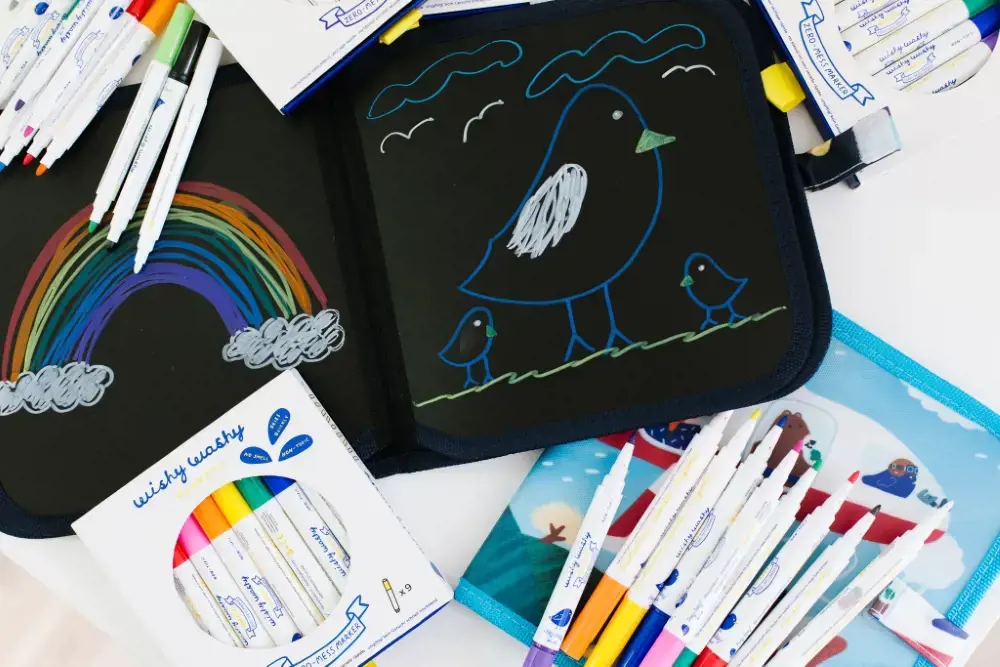 Jaq Jaq Bird nusivalantys Wishy Washy markeriai, 9 vnt.