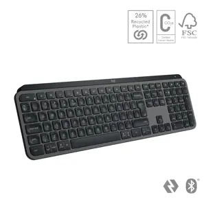 "Logitech MX Keys S", pilno dydžio (100 %), RF belaidis + "Bluetooth", žirklinis klavišų jungiklis, QWERTY, šviesos diodas, grafito spalvos
