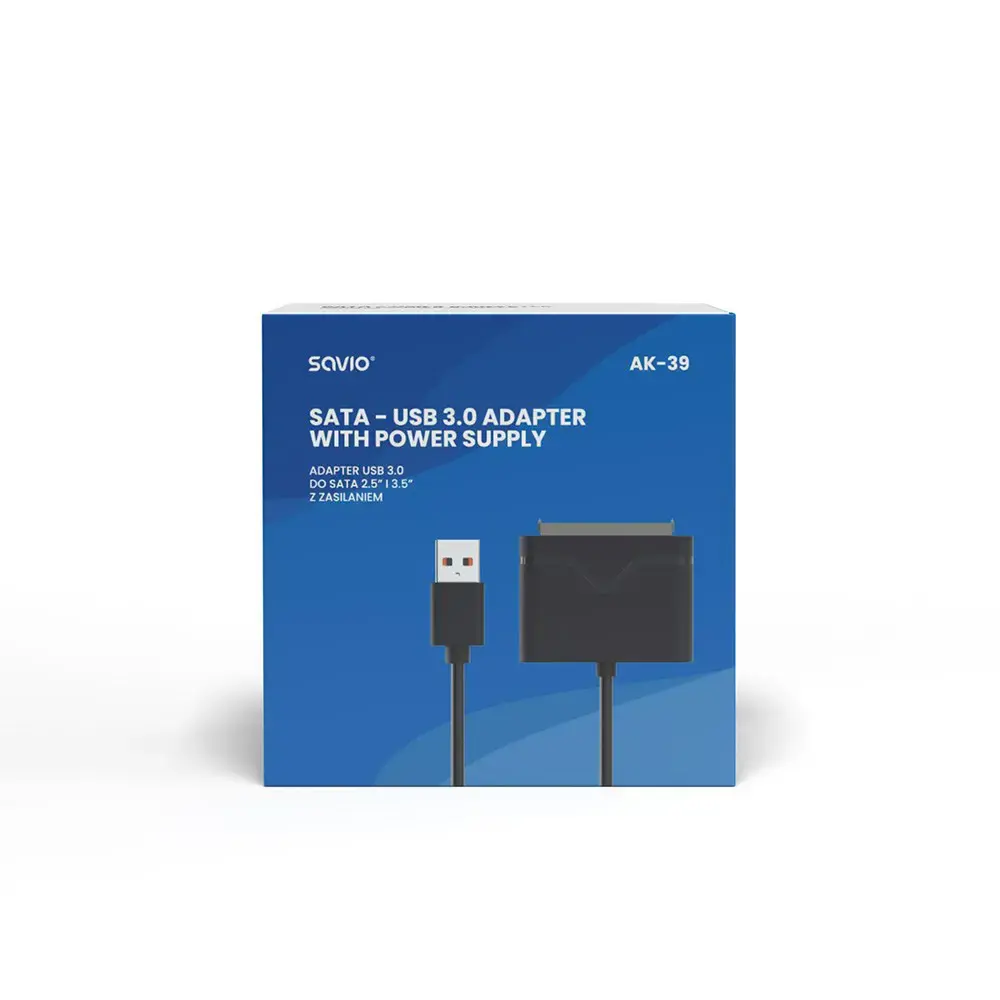 SAVIO AK-39 USB 3.0 - SATA III adapteris 3,5"/2,5" diskams su maitinimo šaltiniu Juodas
