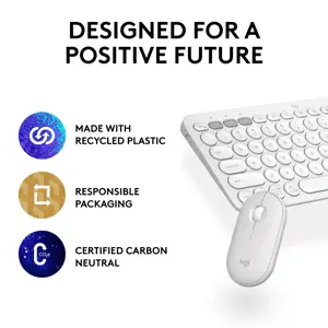 Logitech Pebble 2 Combo, Wireless, RF Wireless + Bluetooth, Scissor key switch, QWERTY, White, Mouse included