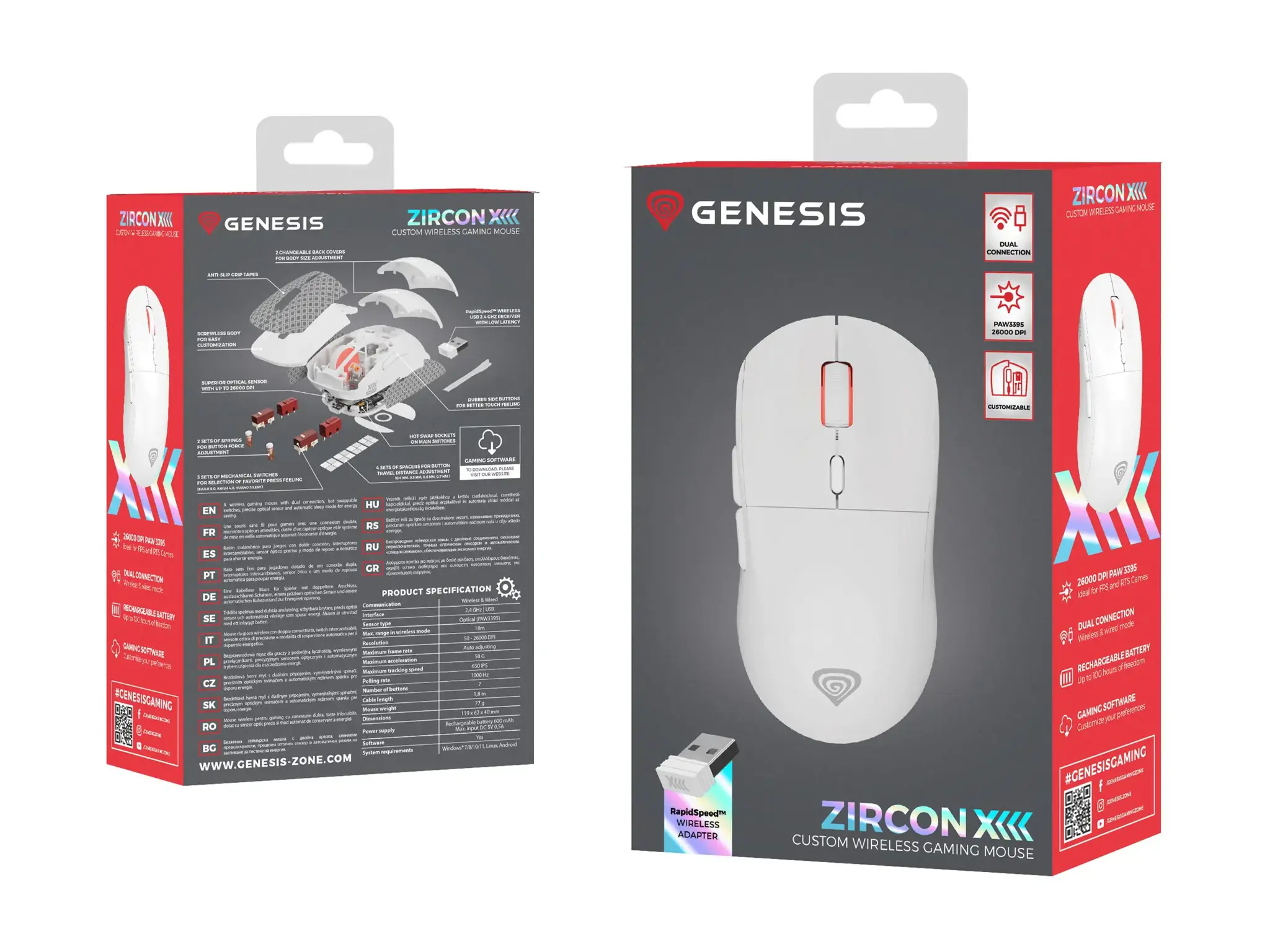 Genesis Zircon XIII Custom | Gaming Mouse | Wireless | 2.4 GHz, USB | White