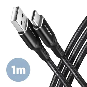 Axagon Duomenų perdavimo ir įkrovimo USB 2.0 kabelis, ilgis 1 m. 3A. Juodos spalvos pintas.
