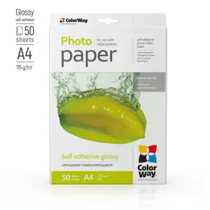 ColorWay Self-adhesive Photo Paper Glossy, 50, A4, 115-80 g/m²