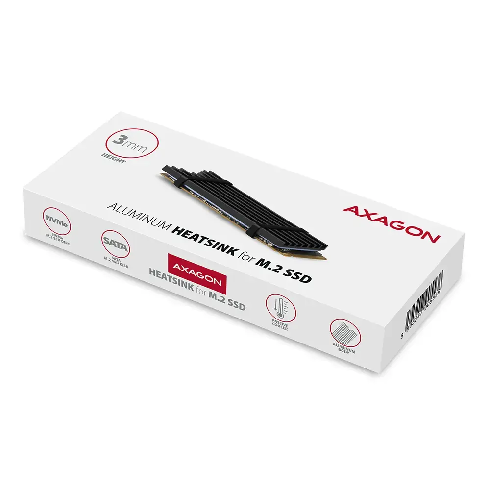 "AXAGON CLR-M2L3" pasyvusis - M.2 SSD, 80 mm SSD, ALU korpusas, silikoninės šiluminės pagalvėlės, aukštis 3 mm