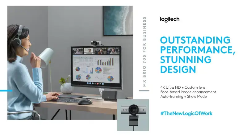 Logitech MX Brio 705 for Business Internetinė kamera, 8.5 MP, 4K Ultra HD 4096x2160, USB-C, Graphite