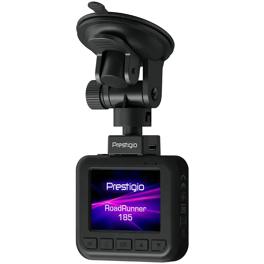 Prestigio RoadRunner 185, 2.0'' IPS (320x240) ekranas, FHD 1920x1080@30fps, HD 1280x720@30fps, Jieli AC5601, 2 MP CMOS GC2053 vaizdo jutiklis, 2 MP kamera, 140° matymo kampas, Micro USB, 180 mAh, naktinis matymas, judesio aptikimas, G jutiklis, ciklinis įrašymas, spalvotas/juodas, plastikinis korpusas